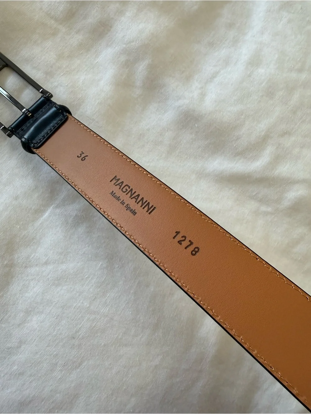 Magnanni | Mens 36 | Black Leather Belt Silver Tone Buckle | Business Preppy